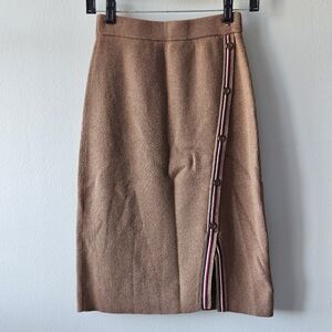 Tommy Hilfiger Knit Pencil Skirt XS Midi Tan Brown Striped Side Button Slit